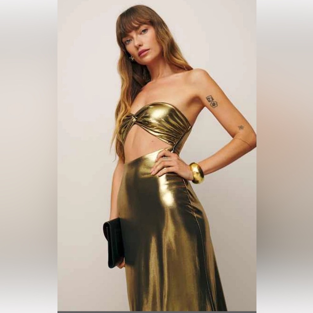 NEW with tags Reformation Gold Lolana Dress